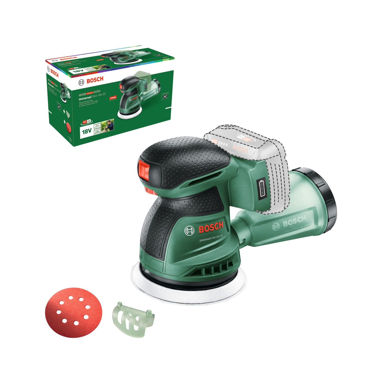 Cordless Random Orbit Sander Bosch Green UniversalOrbit18V-20, SOLO
