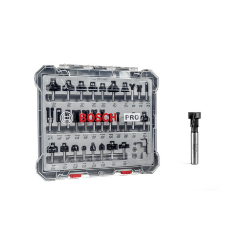 Router bit set Bosch T-kujulise head, 30 pcs