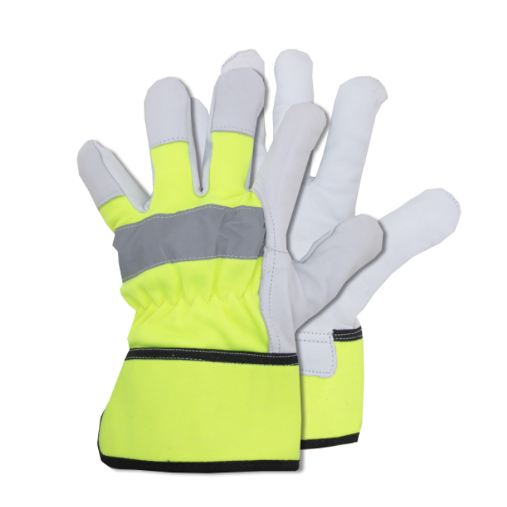 Hi-vis leather-fabric winter gloves Tetu 114K/V-HV