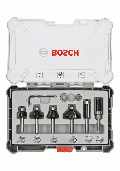 Bosch PRO Router Bit Trim and Edging Set, Shank 6 mm, 6 pcs