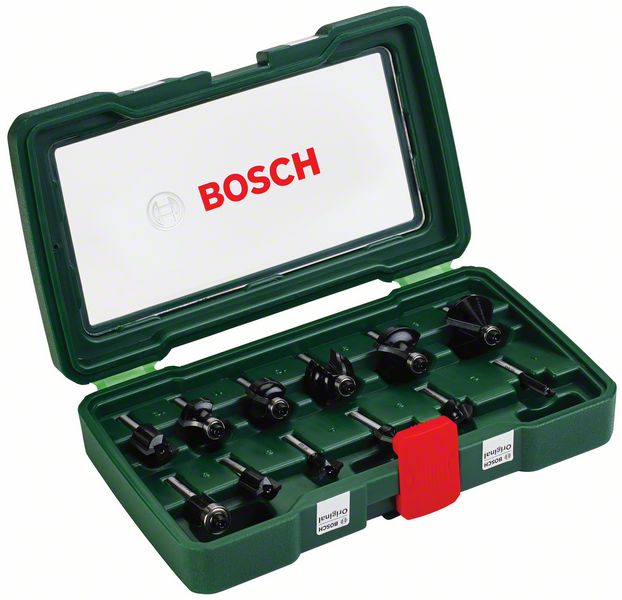Router bit set Bosch, 1/4" shank, 12 pcs