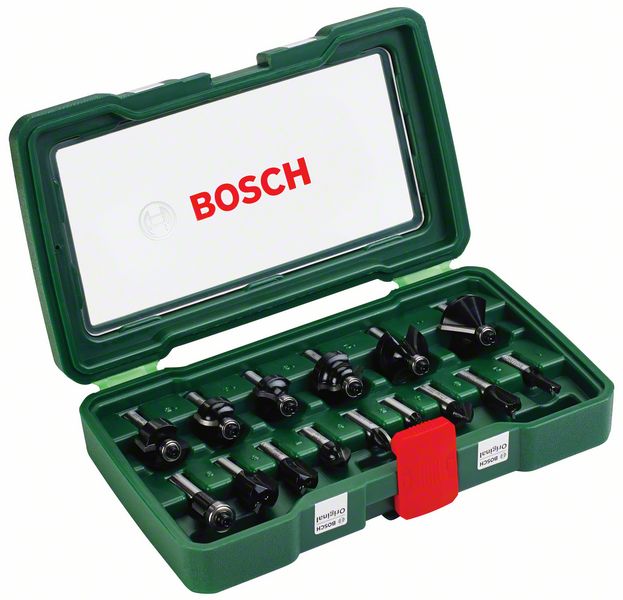Router bit set Bosch, 8 mm shank, 15 pcs