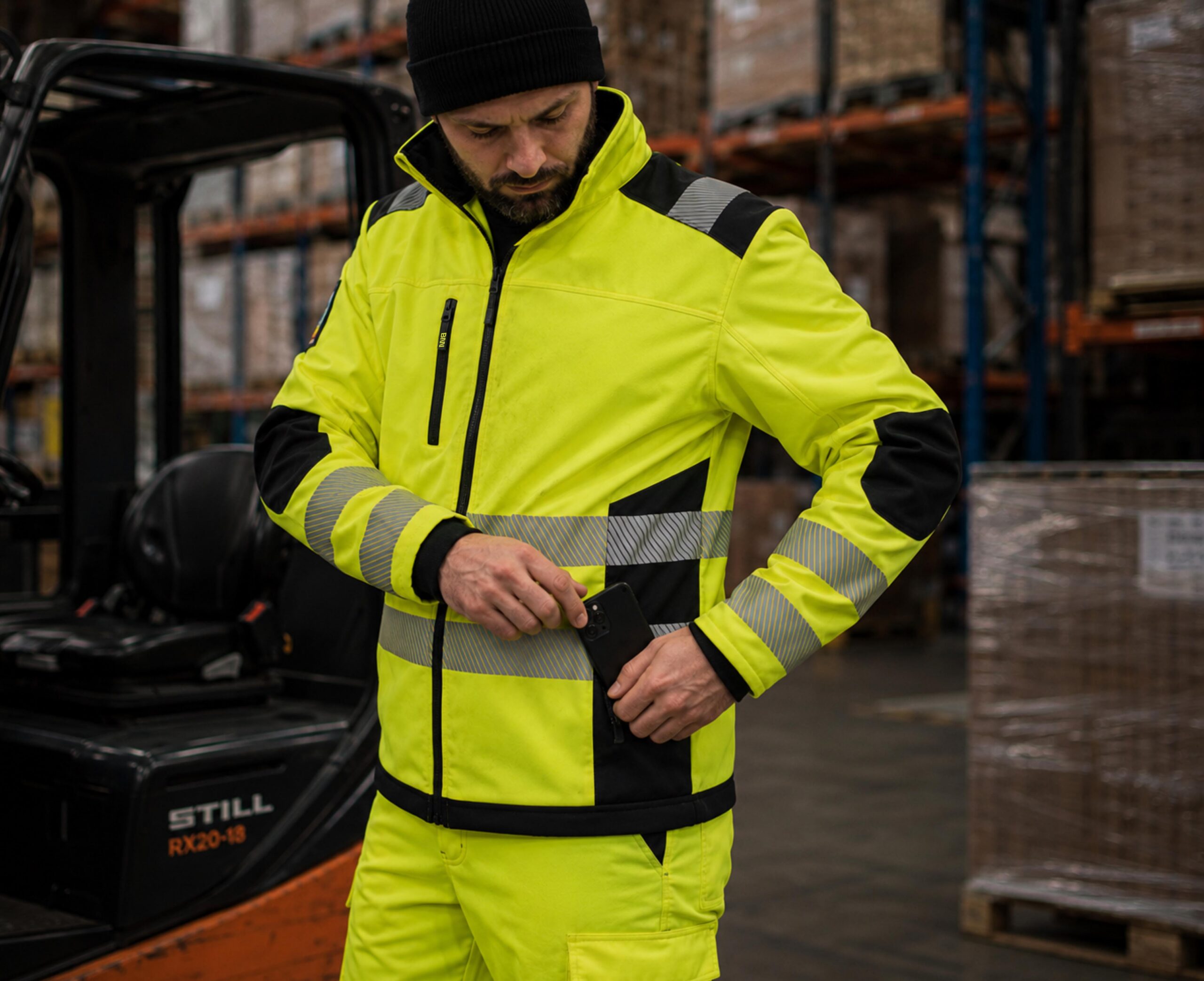 Hi-vis stretch work jacket Bennon Erebos, yellow/black - Image 6