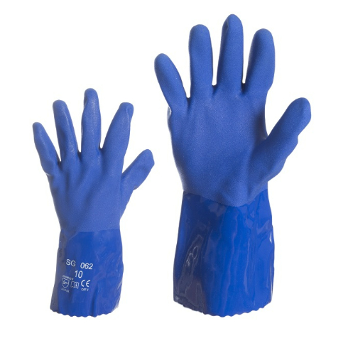 Extended sleeve PVC rubber work gloves with cotton lining, blue #10