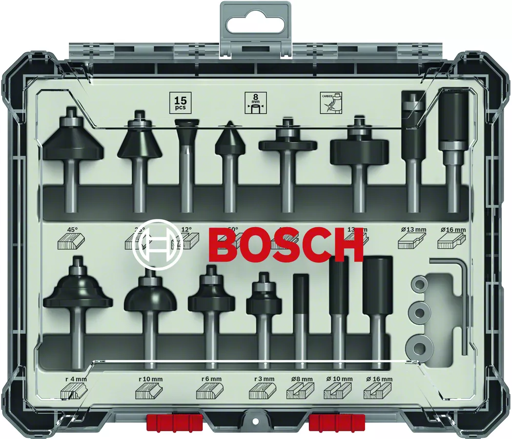 Bosch Professional 15-piece milling cutter set. 8 mm mount