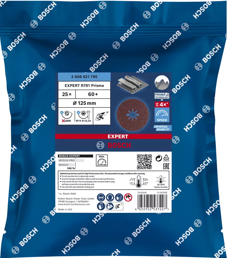 Fiiberketas Bosch X-LOCK PrismaCeramic R781 Metal 125 mm, G60, 25tk.