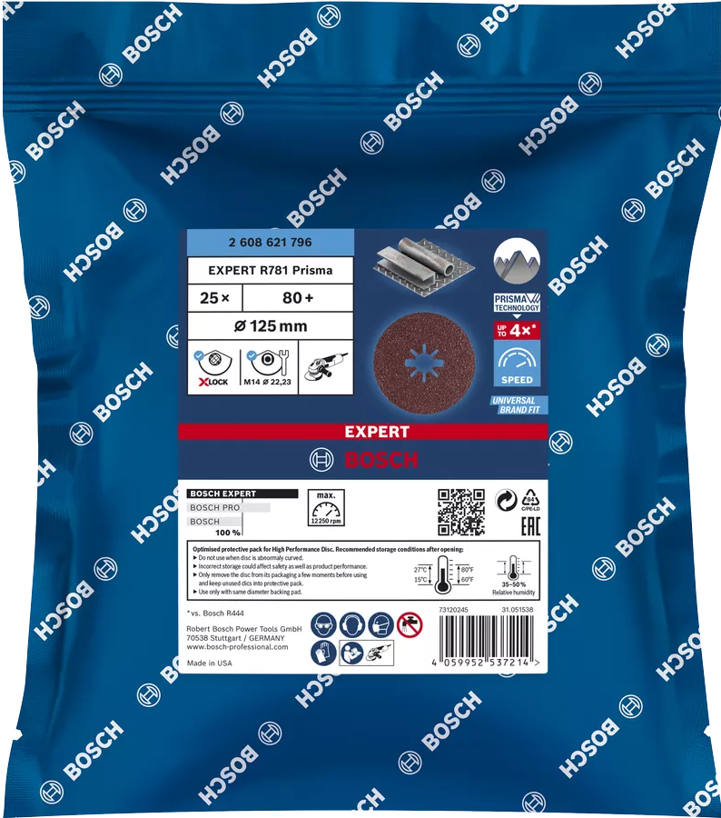 Fiiberketas Bosch X-LOCK PrismaCeramic R781 Metal 125 mm, G80, 25tk.