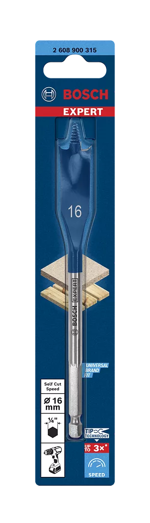 Bosch Expert flat wood drill with center drill, 16x152mm