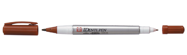 Quality marker Identi-Pen with 2 tips 0.4mm and 1.0mm D, brown