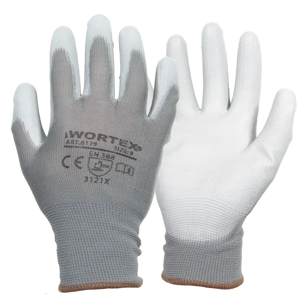 WORTEX PU coated gray work gloves with palms