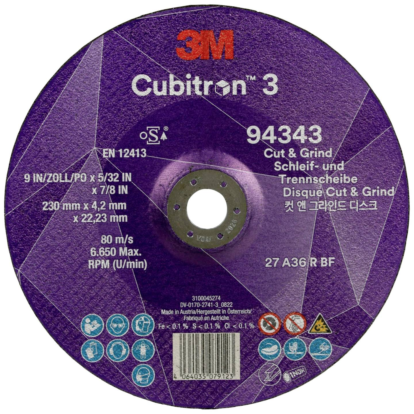 3M Cubitron™ 3 T27 ceramic grinding/cutting disc 230x4.2x22.23mm
