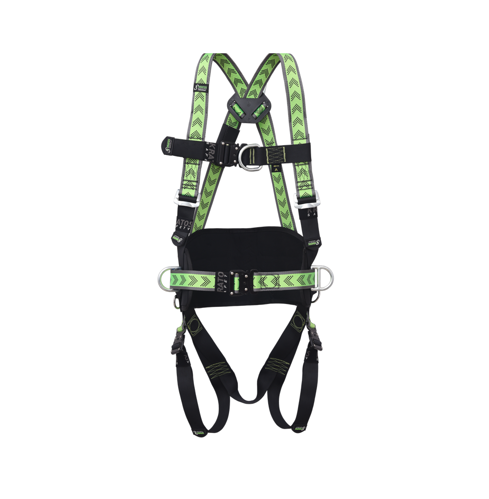 Kratos Akros 3 full body harness with working position belt and automatic buckles in sizes L, XL, XXL