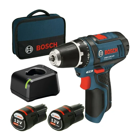 Cordless drill-screwdriver Bosch GSR 12V-15, 2x12v 2.0ah battery, charger and carrying case