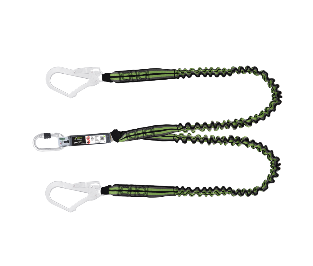 Kratos Hope 2-pronged elastic safety rope with large carabiners 1.5m