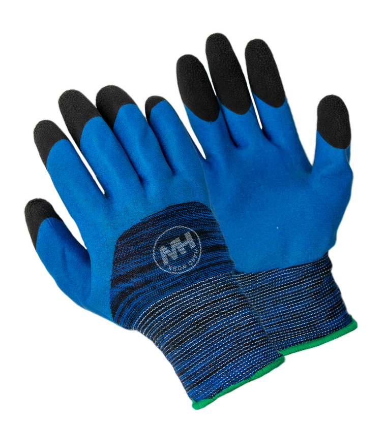Hard Work Carter Double Latex 1/2 Coated Gloves, Blue/Black