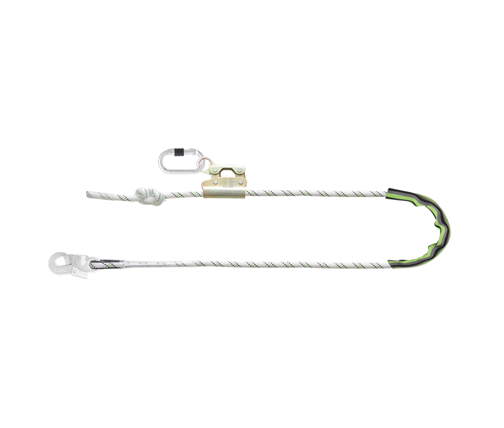 Adjustable length positioning rope with slider and carabiner 2m