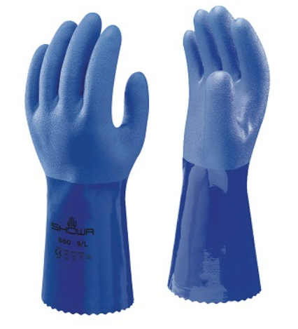 SHOWA 660 extended sleeve PVC rubber work gloves blue