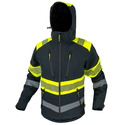Hooded HIVIS softshell jacket Cannygo Bergo black/neon yellow